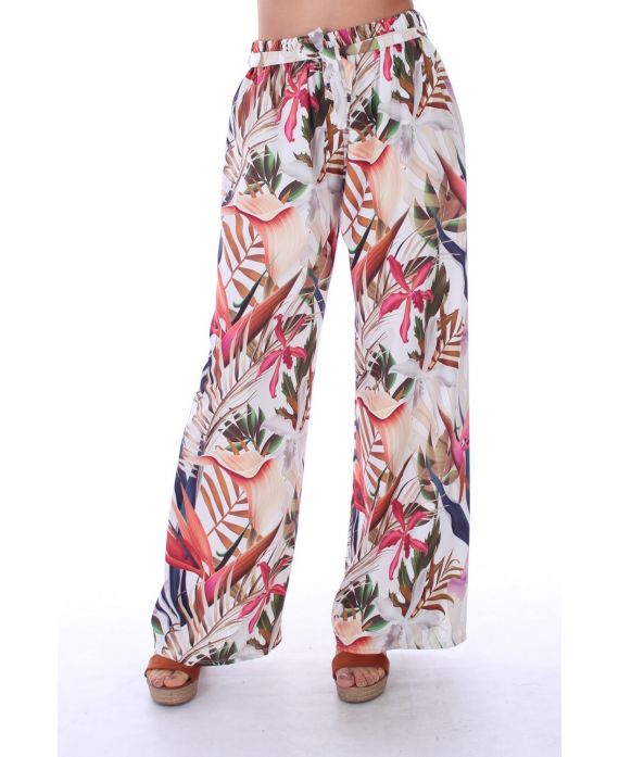 PANTALON IMPRIME TROPICAL 0122 BLANC