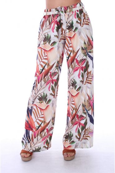 PANTALON IMPRIME TROPICAL 0122 BLANC