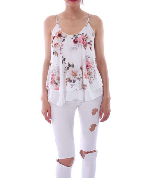 TOP IMPRIME FLORAL 0125 BLANC