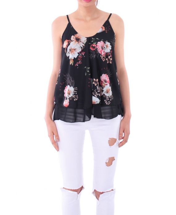 TOP IMPRIME FLORAL 0125 NOIR