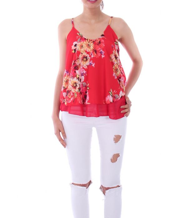 TOP IMPRIME FLORAL 0125 ROUGE