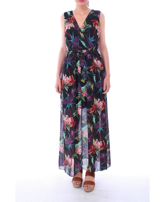 LONG DRESS PRINT TROPICAL 0126 BLACK