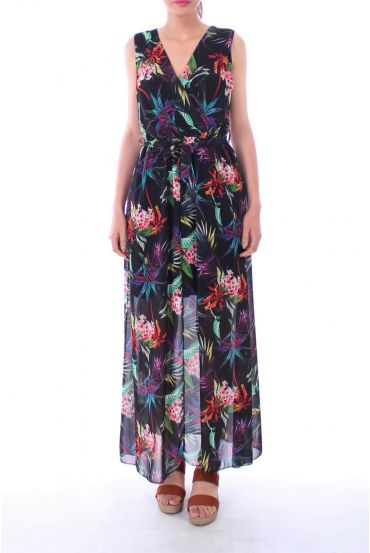 ROBE LONGUE IMPRIME TROPICAL 0126 NOIR