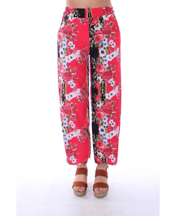 PANTALON IMPRIME FLEURS 0128 ROUGE