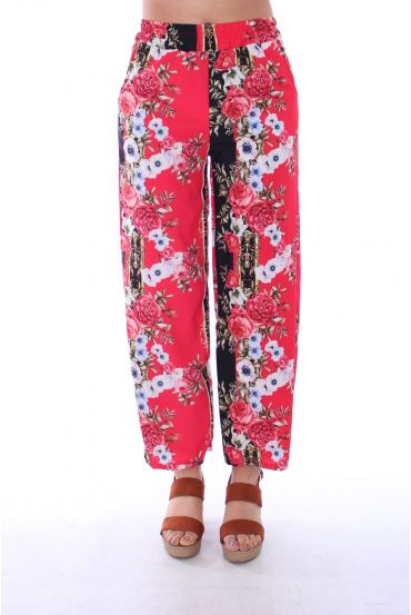 PANTALON IMPRIME FLEURS 0128 ROUGE