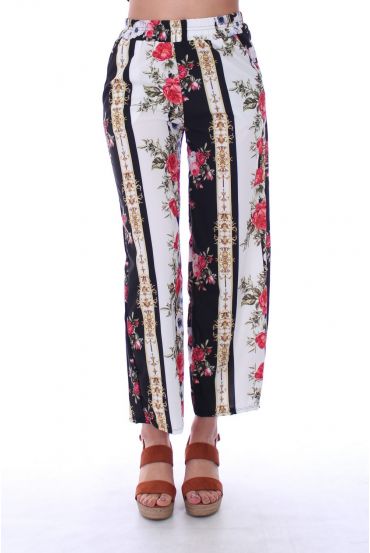 BROEK PRINTS VAN BLOEMEN 0128 ZWART