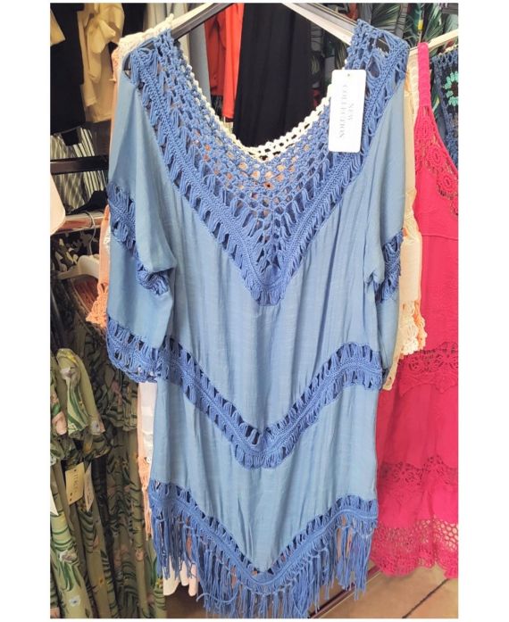 BEACH TUNIC CROCHET 0129 BLUE