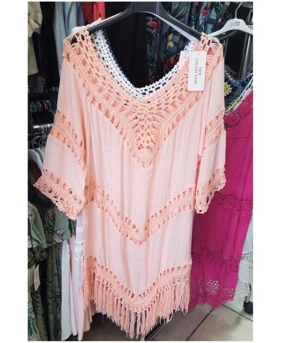 BEACH TUNIC CROCHET 0129 PINK