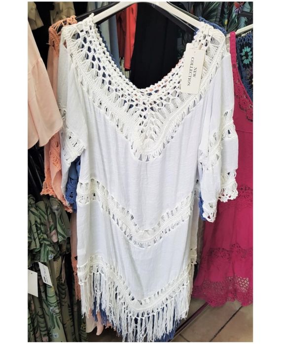 BEACH TUNIC CROCHET 0129 WHITE