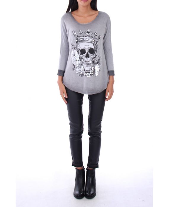 PULL TETE DE MORT 0138 GRIS