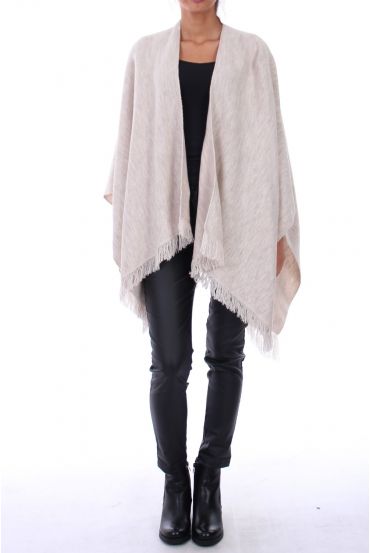 PONCHO A FRANGES 0119 BEIGE