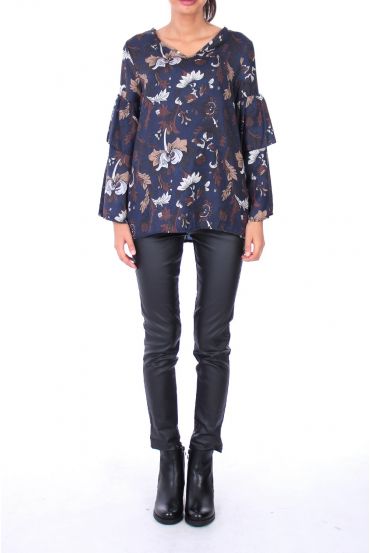 BLOUSE SATINEE FLEURS 0117 MARINE