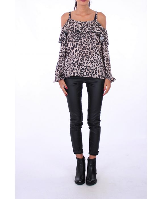 TOP OFFENEN SCHULTERN UND LEOPARD