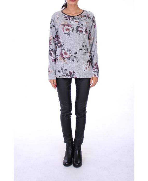 PULL IMPRIME FLEURS 0230 GRIS CLAIR