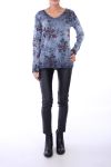 T-SHIRT MET BLOEMEN DETAIL-ZILVER 0278 BLAUW