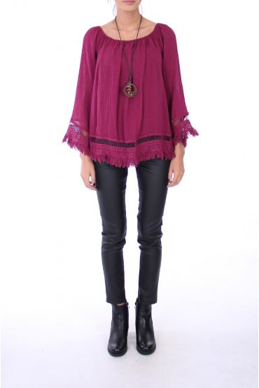 TUNIQUE BOHEME + COLLIER 0277 BORDEAUX