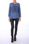 PULL MIX MATIERES + COLLIER 0281 BLEU