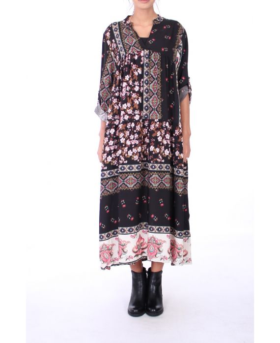 VESTIDO LARGO DE FLORES 0274 NEGRO