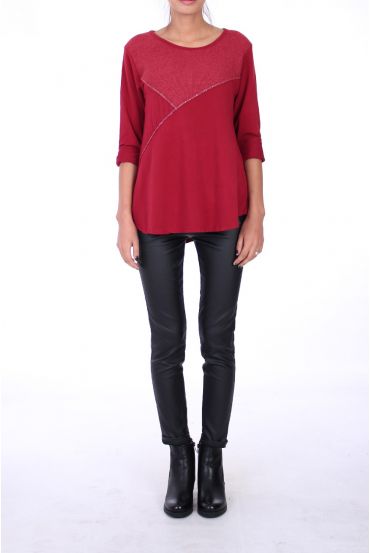 PULL MIX MATIERES 0285 BORDEAUX