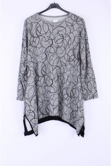 LARGE SIZE SWEATER TUNIC PRINTS 0305 GREY