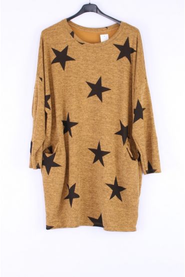 LARGE SIZE SWEATER TUNIC STARS 0306 MUSTARD