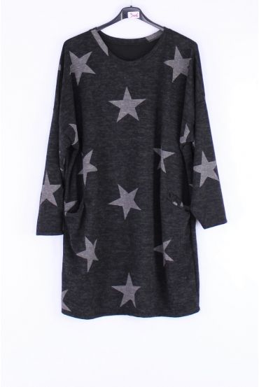 LARGE SIZE SWEATER TUNIC STARS 0306 BLACK