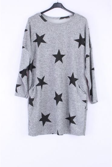 LARGE SIZE SWEATER TUNIC STARS 0306 GREY