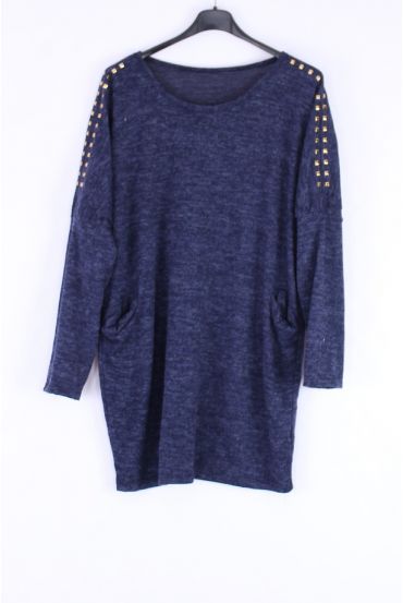LARGE SIZE SWEATER TUNIC RIVETS 0307 NAVY
