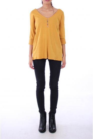 V NECK SWEATER HAS BUTTONS 0308 MUSTARD
