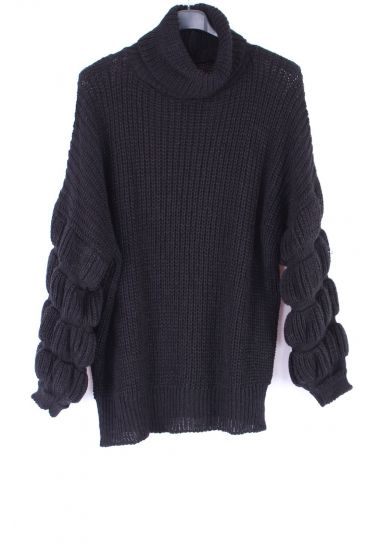 PULL COL ROULE MESH 0327 BLACK