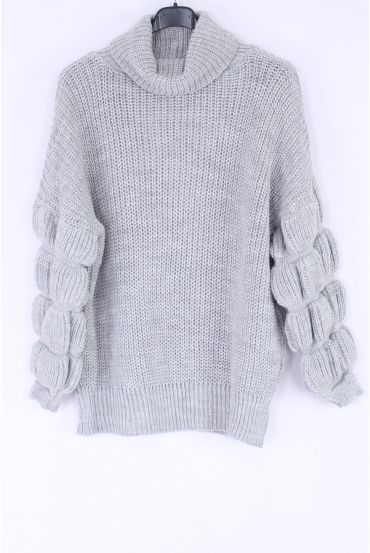 PULL COL ROULE MESH 0327 GRAY