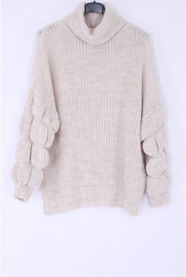 PULL COL ROULE MESH 0327 BEIGE