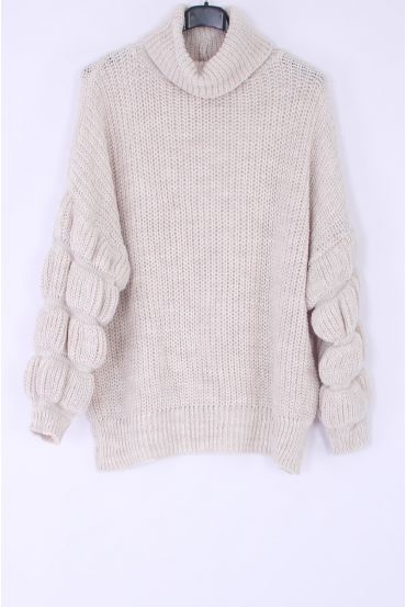 SWETER Z GOLFEM-RZUCA SIATKI 0327 BEŻOWY