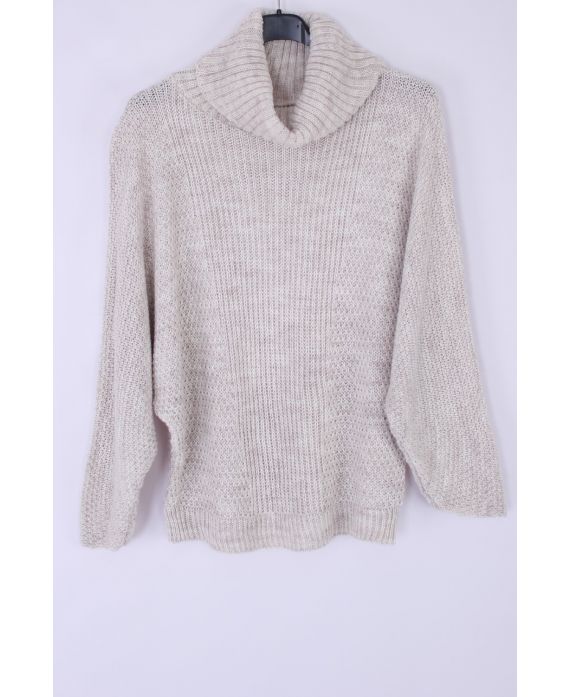 PULL COL ROULE FIL ARGENTE 0333 BEIGE