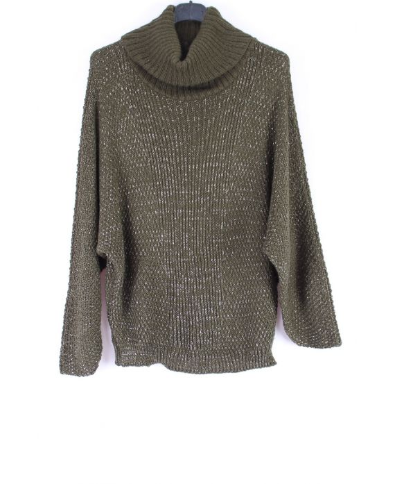 PULL COL ROULE FIL ARGENTE 0333 KAKI