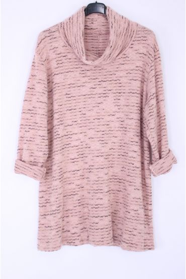 GRANDE TAILLE PULL COL ROULE 0347 ROSE
