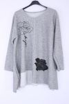 LARGE SIZE SWEATER FLOWERS RHINESTONE 0349 GREY