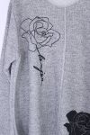 LARGE SIZE SWEATER FLOWERS RHINESTONE 0349 GREY