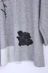 LARGE SIZE SWEATER FLOWERS RHINESTONE 0349 GREY