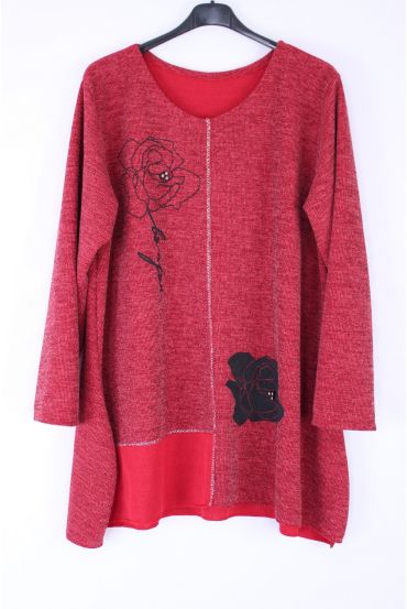 LARGE SIZE SWEATER FLOWERS RHINESTONE 0349 BORDEAUX