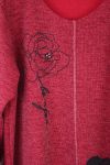 LARGE SIZE SWEATER FLOWERS RHINESTONE 0349 BORDEAUX