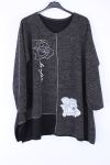 LARGE SIZE SWEATER FLOWERS RHINESTONE 0349 BLACK