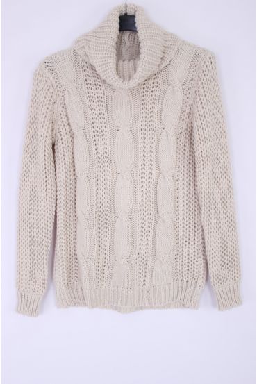 PULL COL ROULE TWIST 0354 BEIGE