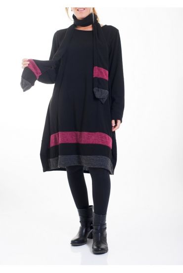 LARGE SIZE DRESS + SCARF 0368 BLACK