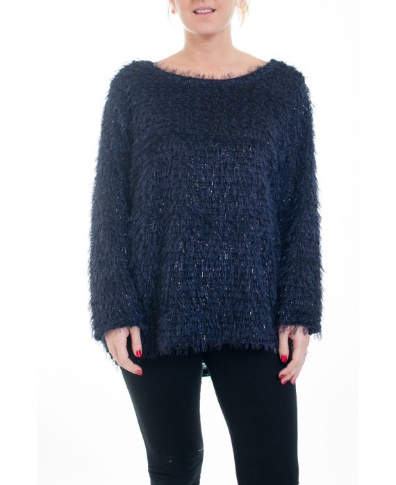 LARGE SIZE SWEATER GLOSSY EFFECT 0357 NAVY