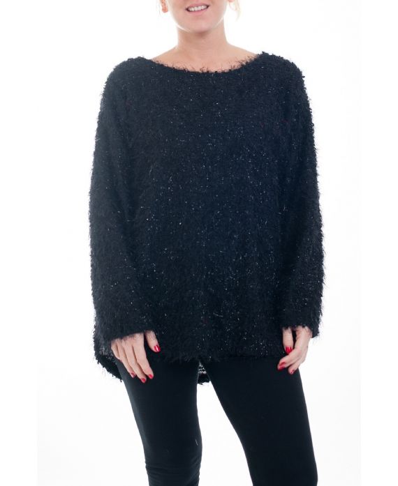 LARGE SIZE SWEATER GLOSSY EFFECT 0357 BLACK