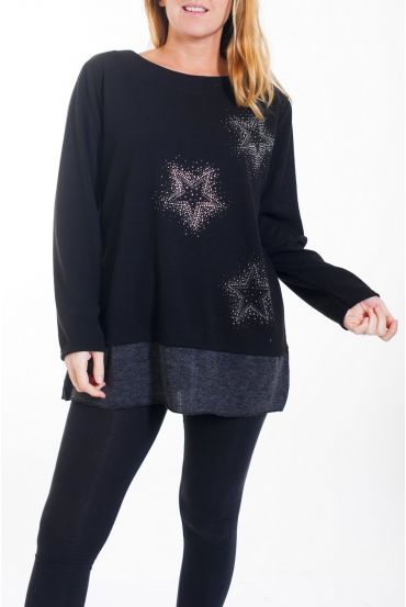 LARGE SIZE SWEATER STAR RHINESTONE 0366 BLACK