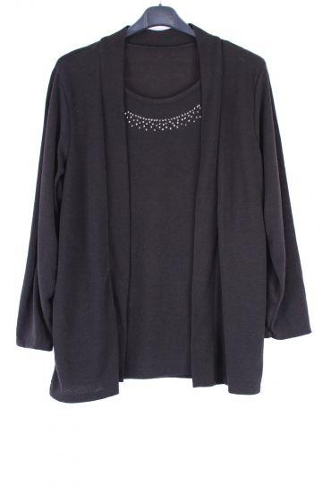 LARGE COLLAR SWEATER RHINESTONES 2 IN 1 0367 BLACK