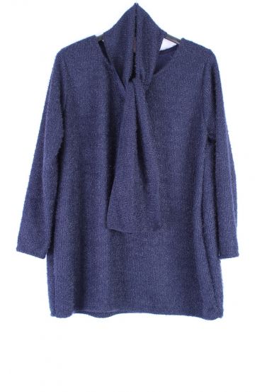 LARGE SIZE SWEATER + SCARF 0362 NAVY