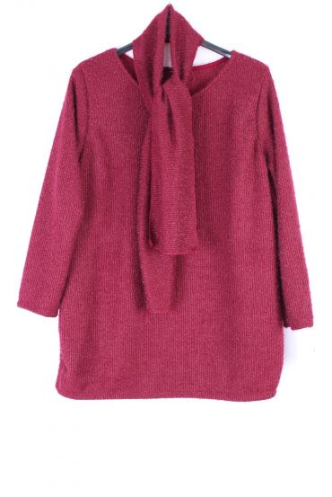 LARGE SIZE SWEATER + SCARF 0362 BORDEAUX